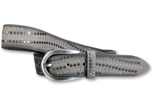 B.Götz Ledergürtel grau Nubuk Nieten 351709
