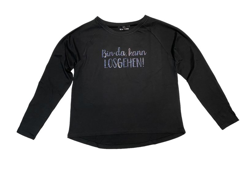 Be Famous  BFW2308-3-2 Women Raglan Longsleeve T-Shirt schwarz Print: BIDAKALO holo black glitter