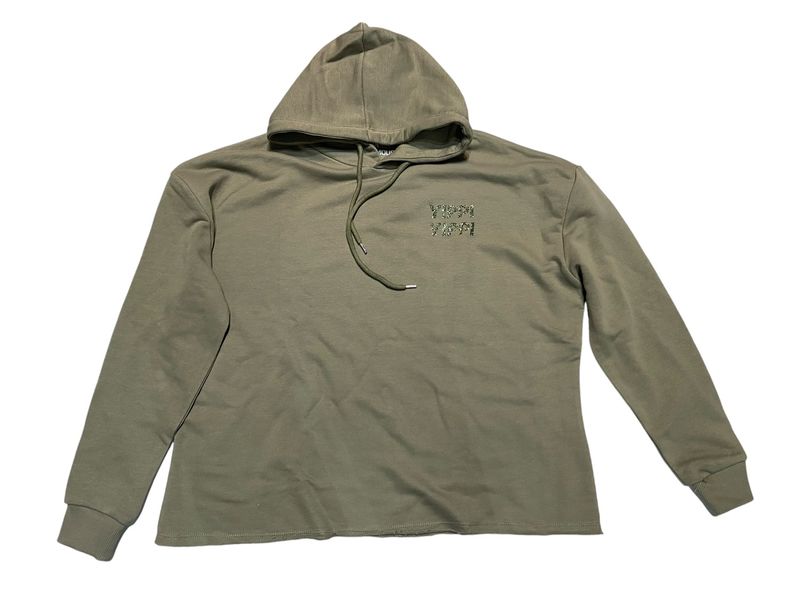 Be Famous Women Boxy Hoodie light khaki Glitterprint khaki vorne und hinten Yippi Yeah BFW2019-LKha-02