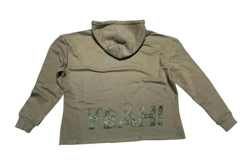 Be Famous Women Boxy Hoodie light khaki Glitterprint khaki vorne und hinten Yippi Yeah BFW2019-LKha-02