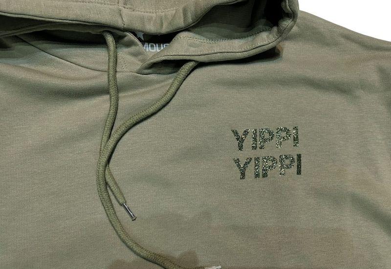 Be Famous Women Boxy Hoodie light khaki Glitterprint khaki vorne und hinten Yippi Yeah BFW2019-LKha-02