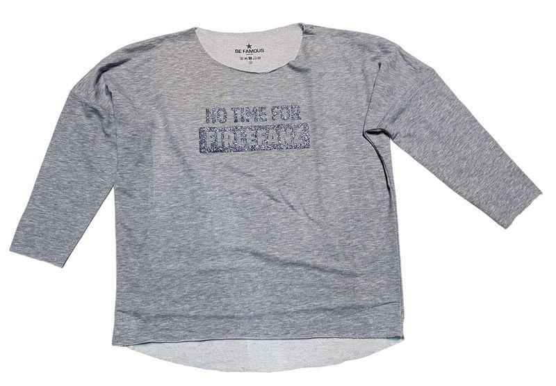 Be Famous  BFW2067-4-2 Raw Edge Crew Neck Sweatshirt heather grey GlitterPrint: TIFOFI