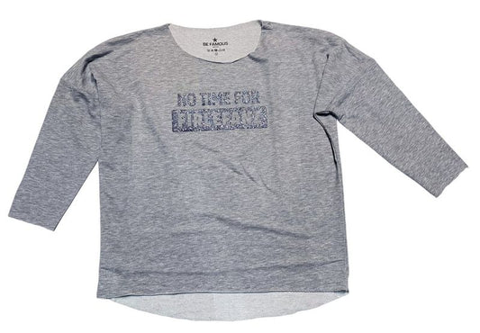 Be Famous  BFW2067-4-2 Raw Edge Crew Neck Sweatshirt heather grey GlitterPrint: TIFOFI