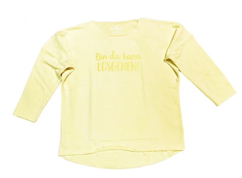 Be Famous  BFW2067-30-2 Raw Edge Crew Neck Sweatshirt hellgelb GlitterPrint lemon sugar: BIDAKALO