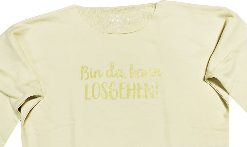 Be Famous  BFW2067-30-2 Raw Edge Crew Neck Sweatshirt hellgelb GlitterPrint lemon sugar: BIDAKALO