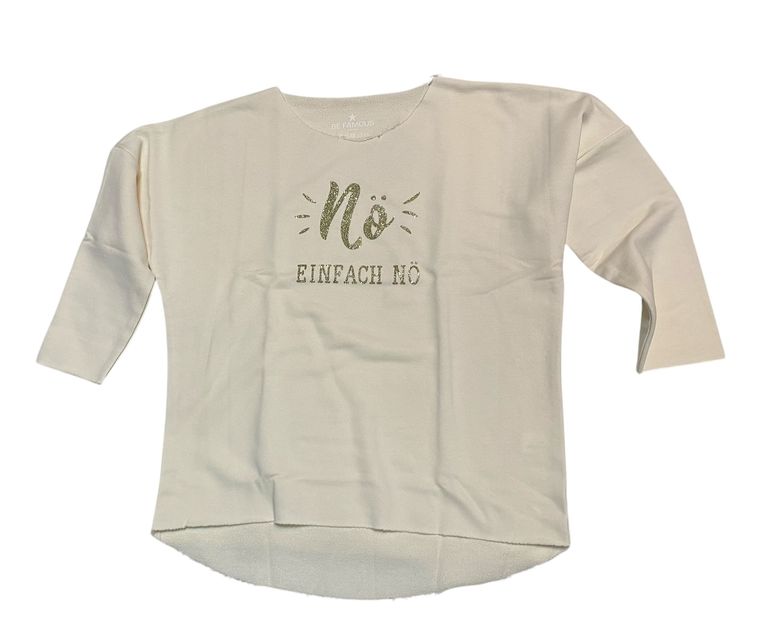 Be Famous  BFW2067-2-2 Raw Edge Crew Neck Sweatshirt vintage white GlitterPrint: NÖ EINFACH öO