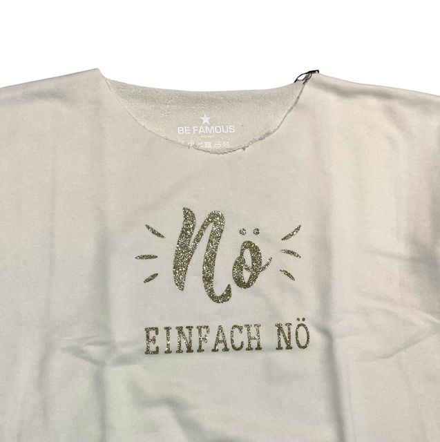 Be Famous  BFW2067-2-2 Raw Edge Crew Neck Sweatshirt vintage white GlitterPrint: NOEINNO