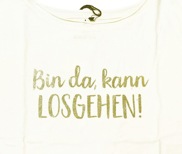 Be Famous  T-Shirt vintage white Print: BIDAKALO silver gold Glitter Detail