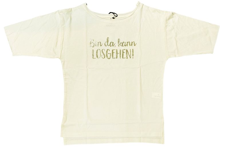 Be Famous  BFW2301-2-2 Women Extended Sleeve T-Shirt vintage white Print: BIDAKALO silver gold Glitter