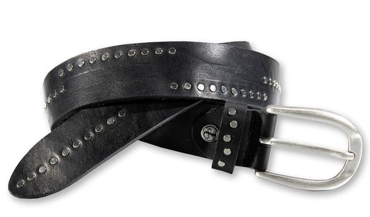 Bernd Götz Vollrindledergürtel Pull-Up schwarz 3,5cm breit Nieten 351746