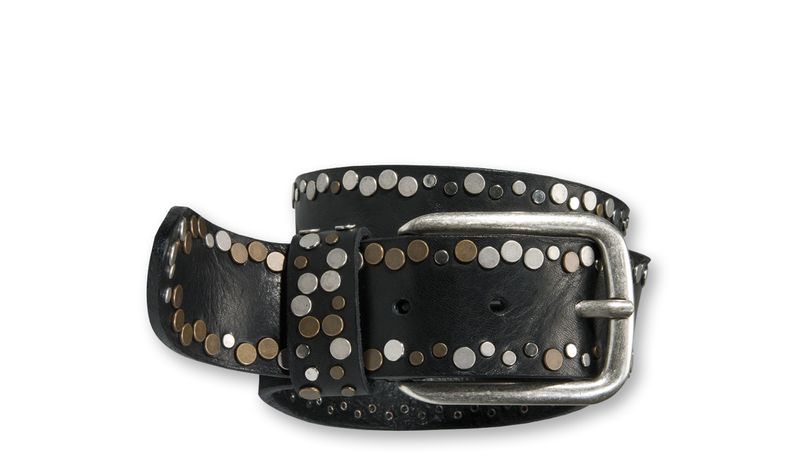 Bernd Götz Walkledergürtel geprägt schwarz 4cm breit Nieten 402205