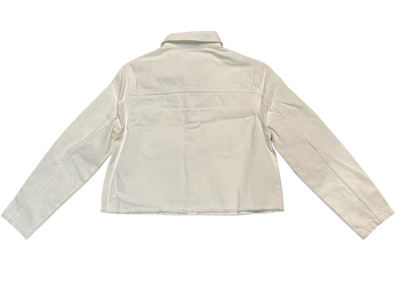 Rückseite: Le Temps des Cerises Damen Jeansjacke weiß Denim kurz goldfarbige Druckknöpfe VES F MANUELA 