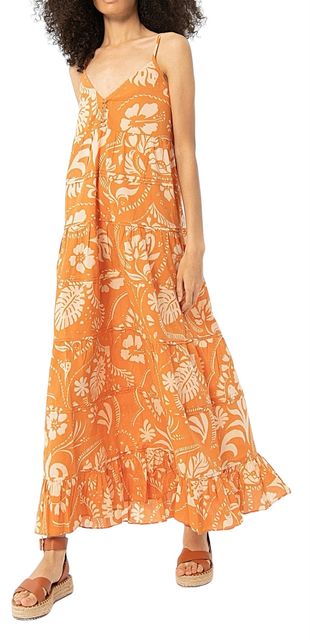 Surkana  luftiges Sommerkleid orange knöchellang Spaghettiträger 524 BEVI 721
