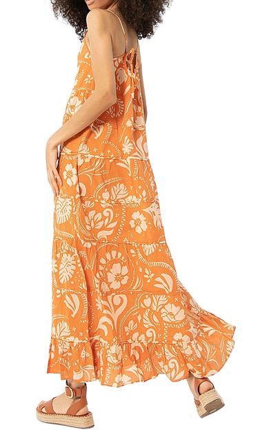 Surkana  luftiges Sommerkleid orange knöchellang Spaghettiträger 524 BEVI 721